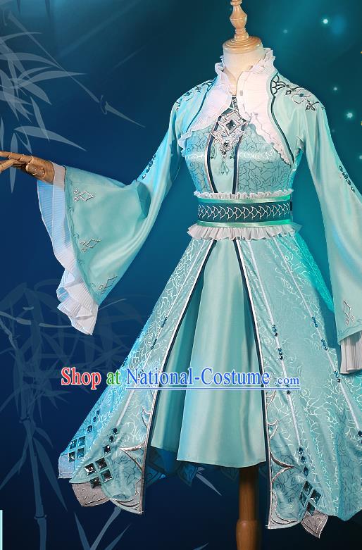 Custom Halloween Swordswoman Clothing Cosplay Female Warrior Garment Costumes Game Dou Luo Da Lu Young Lady Blue Dress