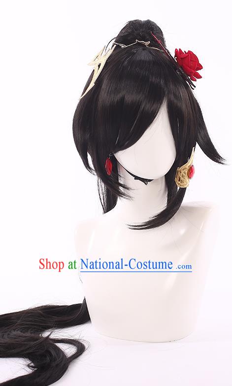 Handmade Traditional Game Princess Hair Accessories Cosplay Fairy Hairpieces Demon Woman Black Wigs