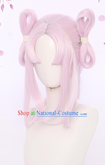 Handmade Ancient Moon Fairy Pink Wigs Traditional Game Young Lady Hair Accessories Cosplay Goddess Chang E Hairpieces