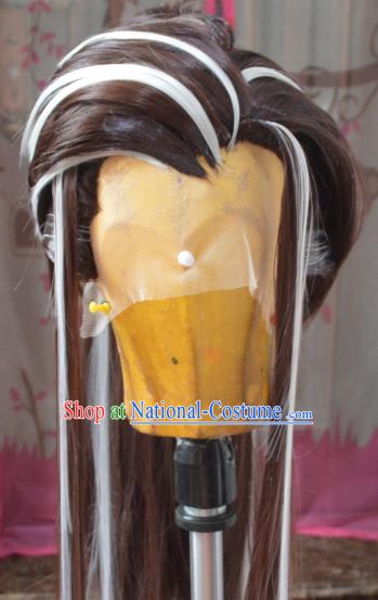 Chinese Traditional Puppet Show Brown Wigs Hairpieces Ancient Young Knight Periwig Hair Accessories Handmade Cosplay Hero Headdress