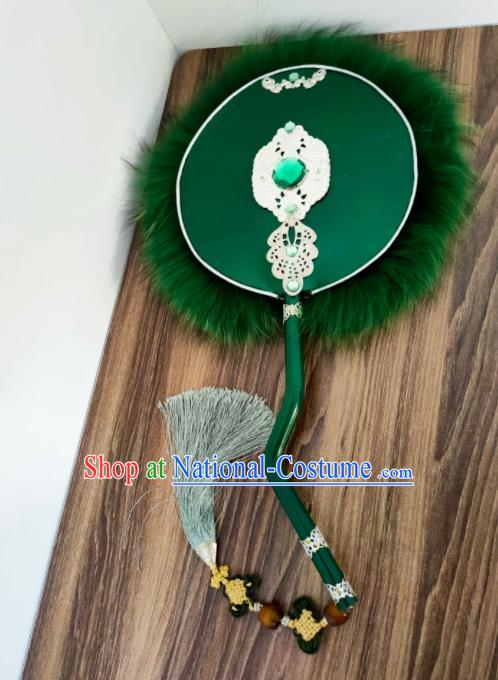 Custom Chinese Cosplay Performance Green Circular Fan Puppet Show Fans Props Handmade Swordsman Fan Accessories