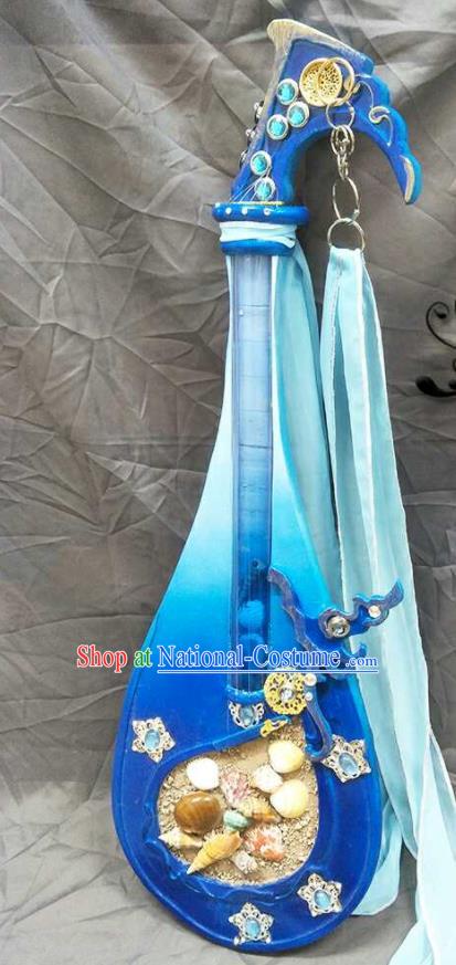 Custom Chinese Cosplay Performance Blue Shell Lute Puppet Show Pipa Props Handmade Swordsman Accessories