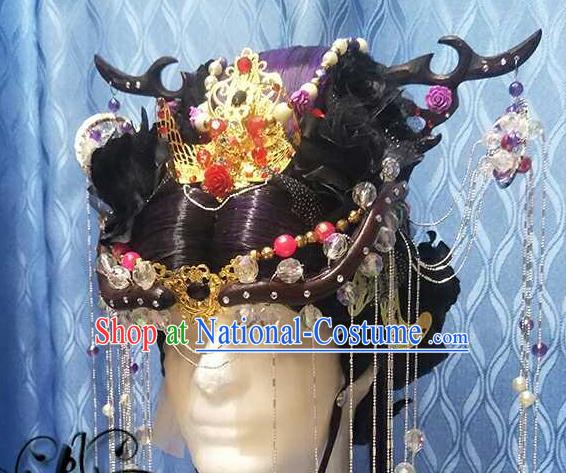 China Cosplay Swordswoman Hair Crown Ancient Goddess Hairpins Traditional Puppet Show Queen Hair Accessories