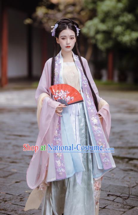 China Song Dynasty Female Hanfu Dress Apparels Traditional Young Lady Historical Clothing Ancient Royal Princess Garment Costumes Full Set