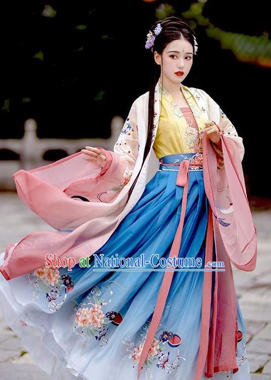 China Ancient Royal Princess Garment Costumes Song Dynasty Imperial Consort Hanfu Dress Apparels Traditional Young Woman Historical Clothing Complete Set