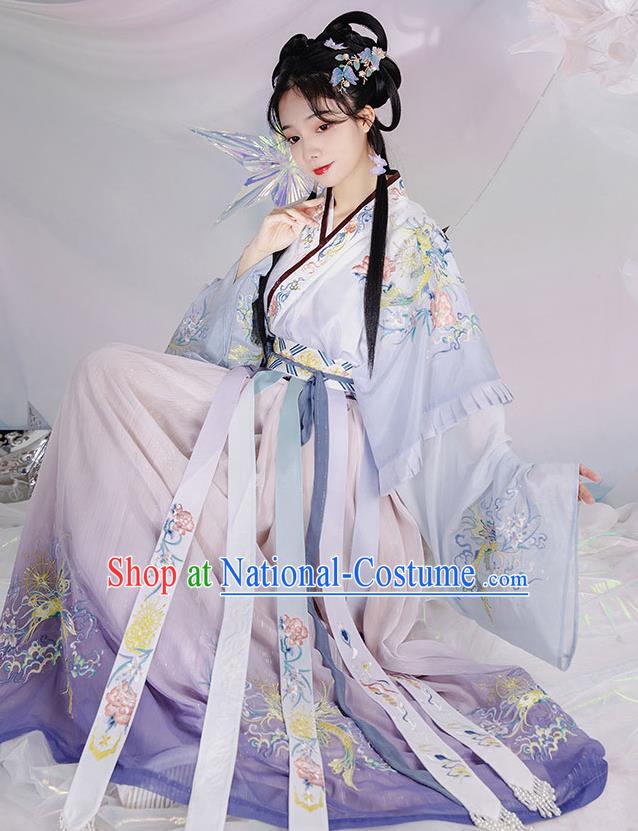 China Ancient Palace Beauty Garment Costumes Jin Dynasty Princess Purple Hanfu Dress Traditional Historical Clothing