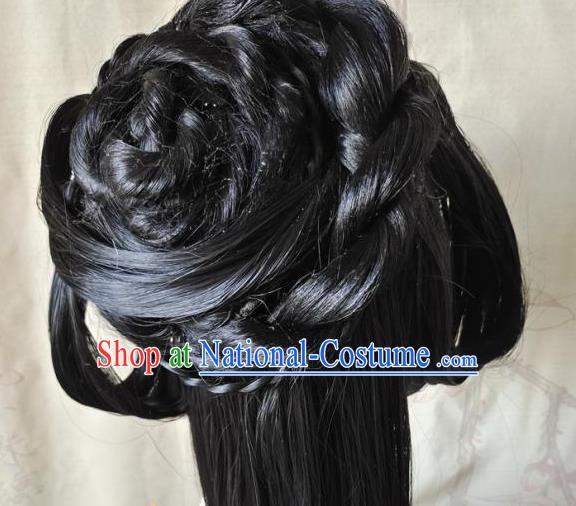 China Ancient Swordswoman Hairpieces Traditional Song Dynasty Young Lady Hair Accessories Cosplay Female Knight Wigs Headwear