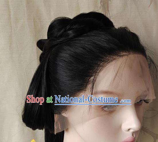 China Ancient Swordswoman Hairpieces Traditional Song Dynasty Young Lady Hair Accessories Cosplay Female Knight Wigs Headwear