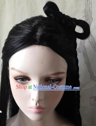 China Traditional Song Dynasty Young Lady Hair Accessories Cosplay Female Knight Gu Xiang Wigs Headwear Ancient Swordswoman Hairpieces