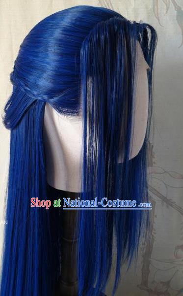 Chinese Ancient Young Knight Hair Accessories Handmade Cosplay Swordsman Hairpieces Drama Dou Luo Da Lu Tang San Blue Wigs Headdress