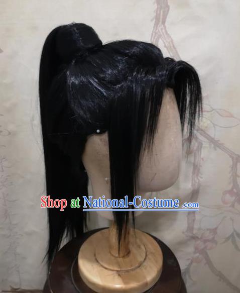 Chinese Qin Dynasty Young Hero Black Wigs Headdress Ancient Knight Hair Accessories Handmade Cosplay Swordsman Hairpieces