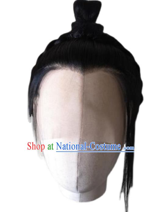 Chinese Handmade Cosplay Prince Hairpieces Qin Dynasty Young Childe Front Lace Wigs Headdress Ancient Swordsman Hair Accessories