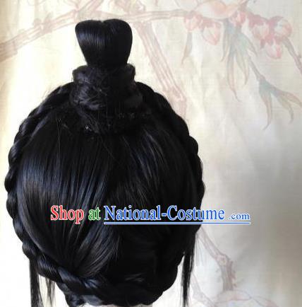 Chinese Handmade Cosplay Prince Hairpieces Qin Dynasty Young Childe Front Lace Wigs Headdress Ancient Swordsman Hair Accessories