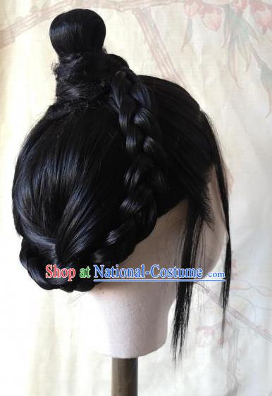 Chinese Handmade Cosplay Prince Hairpieces Qin Dynasty Young Childe Front Lace Wigs Headdress Ancient Swordsman Hair Accessories