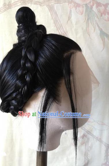 Chinese Handmade Cosplay Prince Hairpieces Qin Dynasty Young Childe Front Lace Wigs Headdress Ancient Swordsman Hair Accessories