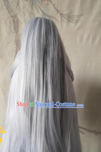 Chinese Ancient Swordsman Hair Accessories Handmade Cosplay Taoist Priest Hairpieces Jin Dynasty Elderly Male Front Lace Wigs Headdress