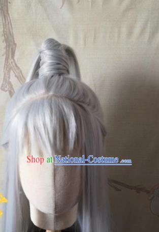 Chinese Ancient Swordsman Hair Accessories Handmade Cosplay Taoist Priest Hairpieces Jin Dynasty Elderly Male Front Lace Wigs Headdress