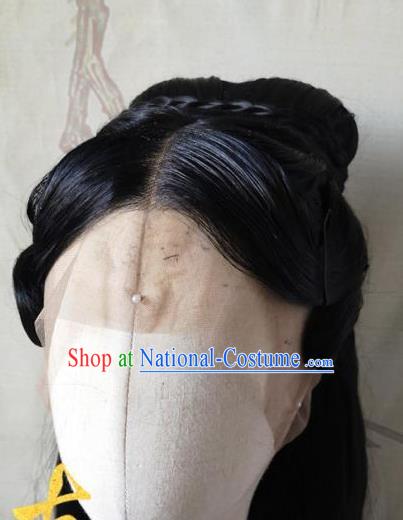 China Cosplay Palace Lady Front Lace Wigs Headwear Ancient Young Beauty Hairpieces Traditional Song Dynasty Princess Hair Accessories