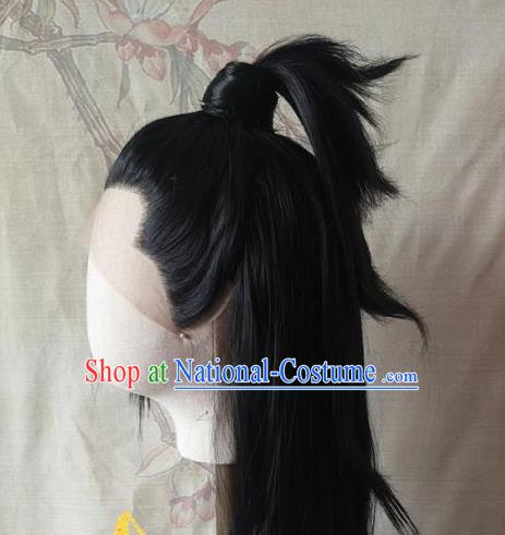 Chinese Jin Dynasty Young Childe Front Lace Wigs Headdress Ancient Swordsman Hair Accessories Handmade Cosplay Taoist Priest Hairpieces