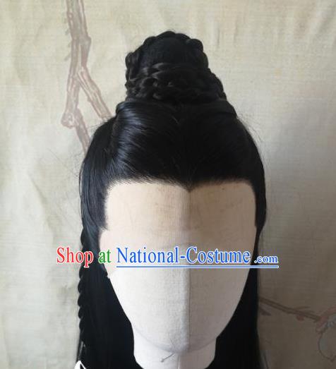 Chinese Handmade Cosplay Royal Prince Hairpieces Drama The Untamed Nie Mingjue Front Lace Wigs Headdress Ancient Swordsman Hair Accessories