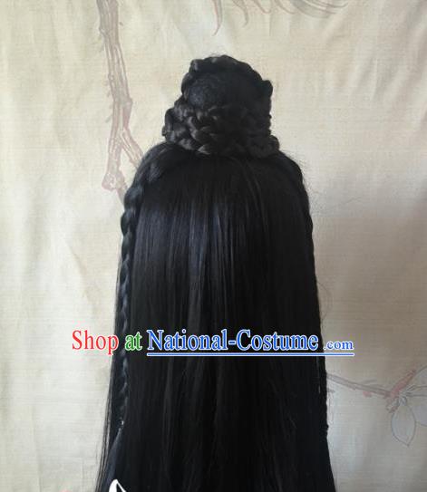 Chinese Handmade Cosplay Royal Prince Hairpieces Drama The Untamed Nie Mingjue Front Lace Wigs Headdress Ancient Swordsman Hair Accessories