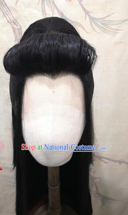 Chinese Ancient Knight Hair Accessories Handmade Cosplay Swordsman Dongfang Bubai Hairpieces Traditional Hanfu Front Lace Wigs Headdress