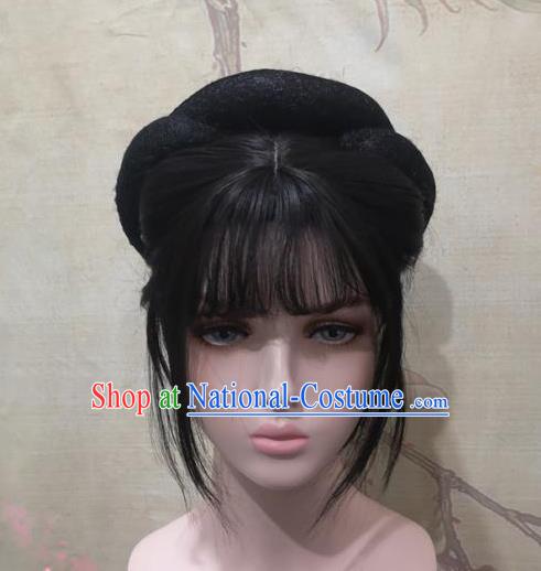 China Cosplay Court Woman Bangs Wigs Headwear Ancient Princess Hairpieces Traditional Ming Dynasty Palace Lady Hair Accessories