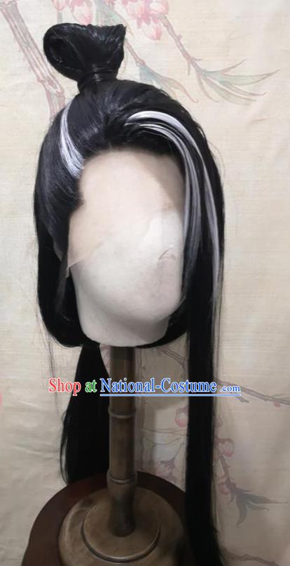 Chinese Cosplay Swordsman Hairpieces Traditional Hanfu Handmade Front Lace Wigs Headdress Ancient Young Knight Hair Accessories