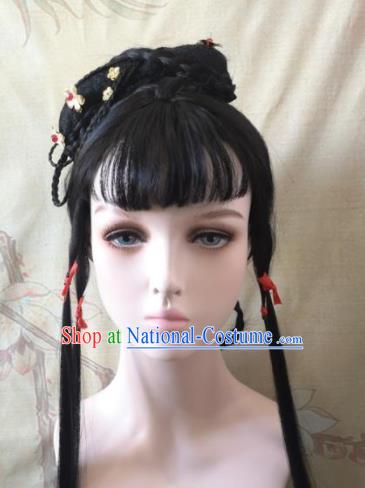 China Cosplay Noble Lady Wigs Headwear Ancient Princess Hairpieces Traditional Song Dynasty Young Woman Hair Accessories