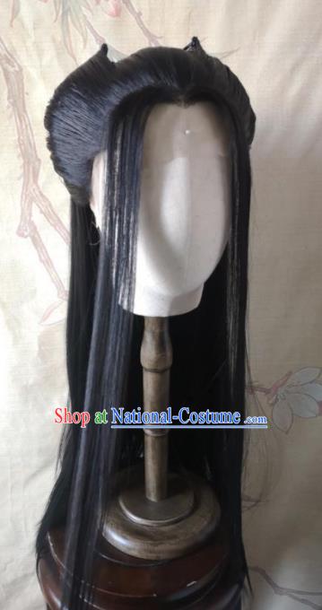 China Traditional Hanfu Young Woman Hair Accessories Cosplay Fairy Princess Front Lace Wigs Headwear Ancient Swordswoman Hairpieces