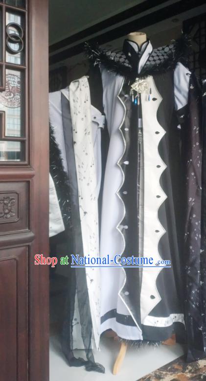 China Cosplay Swordsman Apparels Ancient Royal Highness White Robe Clothing Traditional Puppet Show Nangong Hen Garment Costumes