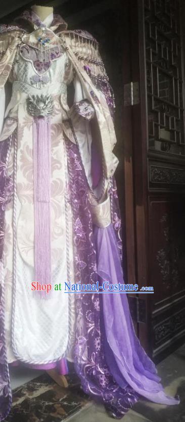 China Ancient Royal Highness Violet Robe Clothing Traditional Puppet Show King Garment Costumes Cosplay Swordsman Apparels