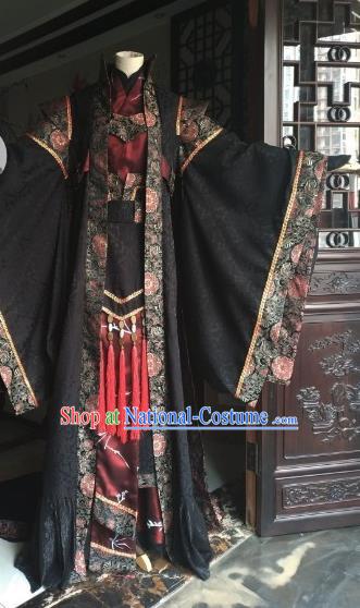 China Ancient Royal Highness Black Robe Clothing Traditional Puppet Show Shangguan Hongxin Garment Costumes Cosplay King Apparels