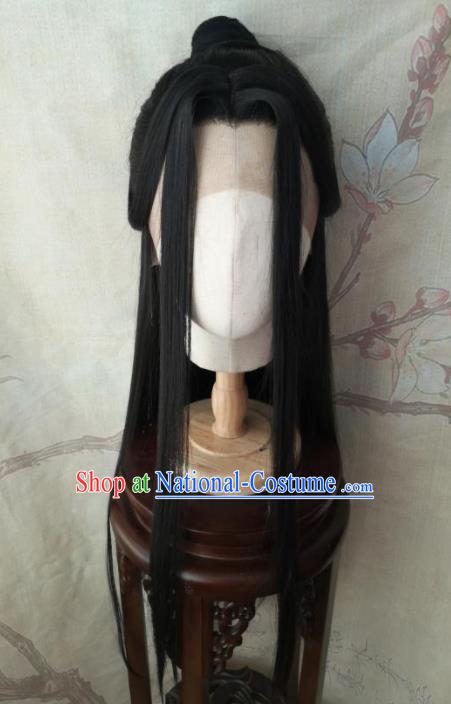 Chinese Cosplay Swordsman Hairpieces Traditional Drama Heaven Official Blessing Xie Lian Handmade Front Lace Wigs Headdress Ancient Prince Hair Accessories