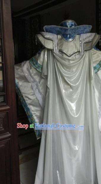 China Cosplay King Apparels Ancient Royal Highness White Robe Clothing Traditional Puppet Show Yu Xingyi Garment Costumes