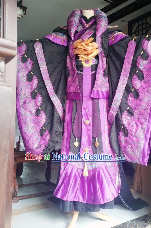 China Traditional Puppet Show Monk Garment Costumes Cosplay King Apparels Ancient Royal Highness Purple Robe Clothing