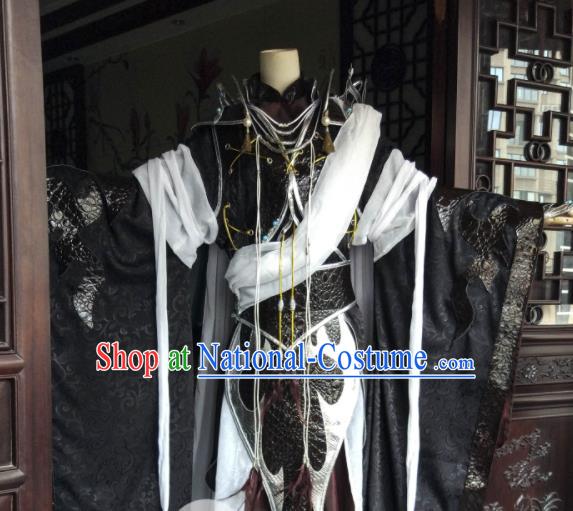 China Ancient Royal Highness Black Robe Clothing Traditional Puppet Show King Garment Costumes Cosplay Emperor Apparels