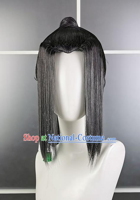 Chinese Traditional Handmade Black Front Lace Wigs Headdress Ancient Swordsman Hair Accessories Cosplay Chivalrous Male Hairpieces