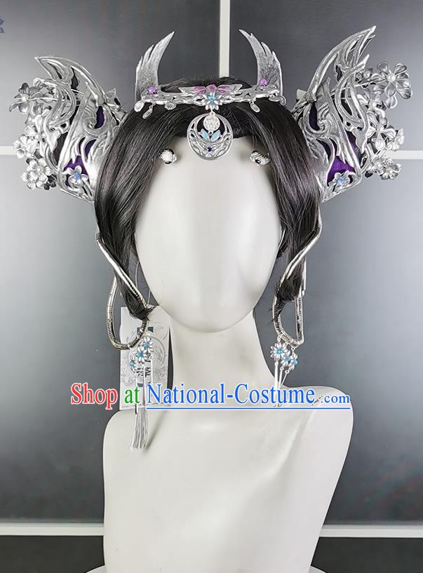 China Cosplay Fairy Wigs and Hair Crown Headwear Ancient Young Lady Hairpieces Traditional Game Role Female Hair Accessories