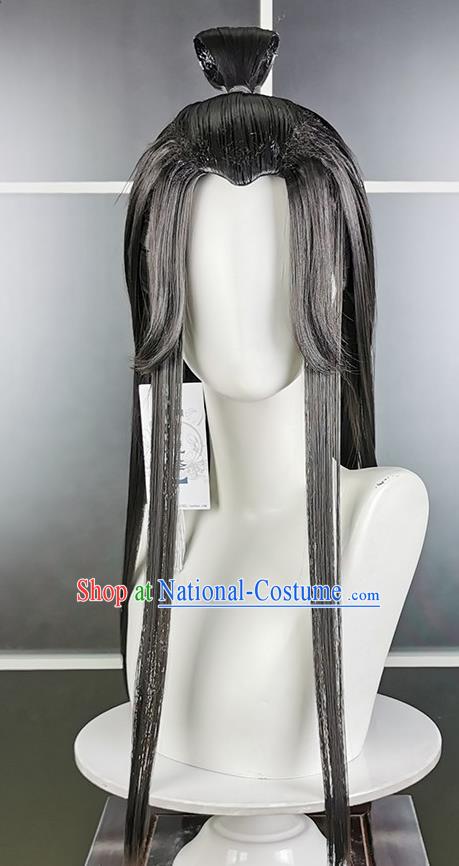 Chinese Cosplay Taoist Priest Hairpieces Traditional JX Online Black Wigs Headdress Ancient Swordsman Hair Accessories