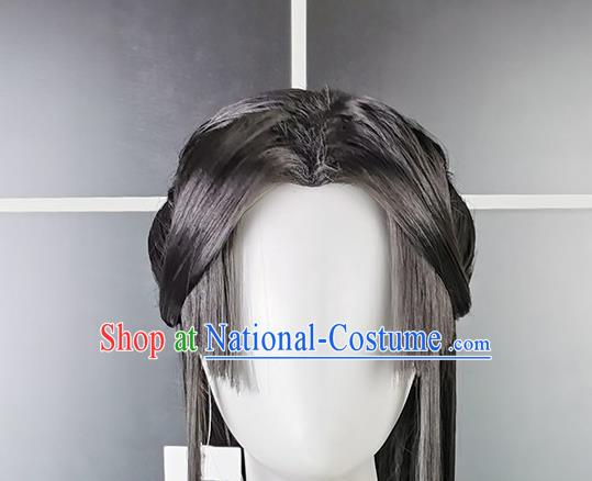 China Cosplay Penglai Princess Black Wigs Headwear Ancient Young Lady Hairpieces Traditional Hanfu Swordswoman Hair Accessories