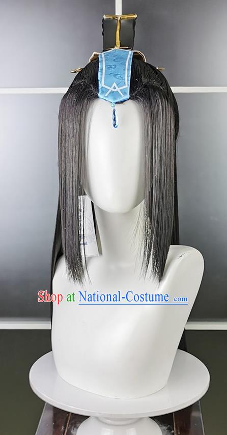 Chinese Ancient Young Hero Hair Accessories Cosplay Swordsman Hairpieces Traditional Hanfu Knight Black Wigs Headdress