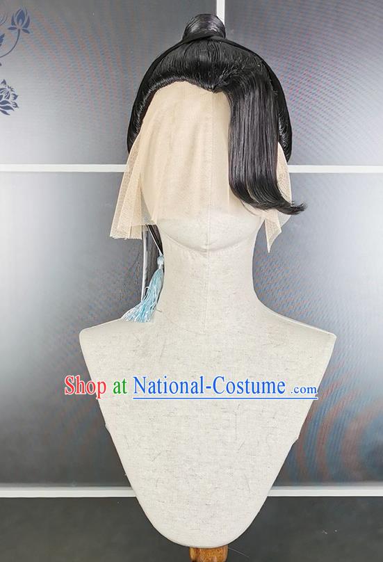 Chinese Traditional Handmade Front Lace Wigs Headdress Ancient Young Hero Hair Accessories Cosplay Swordsman Hairpieces