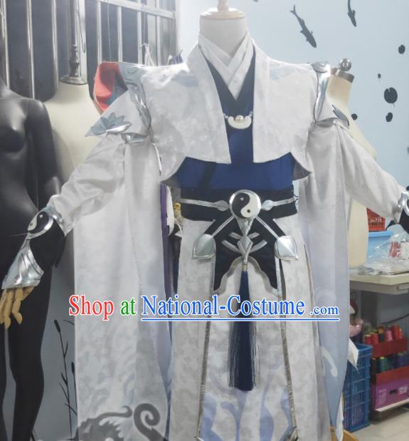 China Traditional JX Online Taoist Priest Li Wangsheng Garment Costumes Cosplay Swordsman Apparels Ancient Young General Clothing