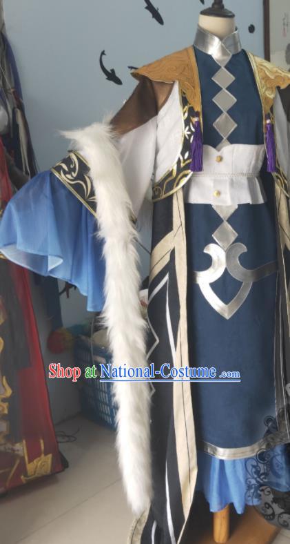 China Ancient Young Childe Clothing Traditional Game Role Sima Yi Garment Costumes Cosplay Swordsman Navy Apparels