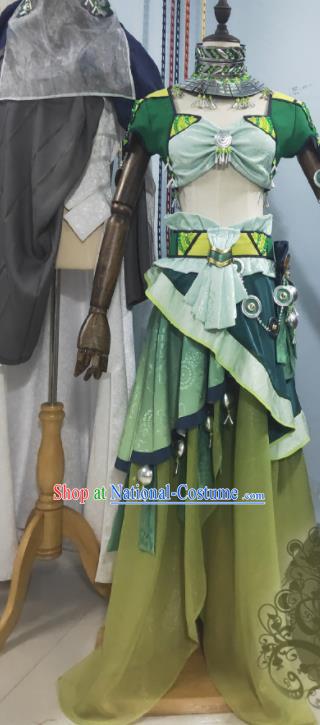 Custom Chinese Ancient Swordswoman Clothing Cosplay Fairy Garment Costumes Traditional words of Legends A Ruan Green Dress Outfits