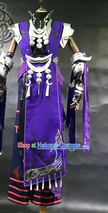 China Cosplay Swordsman Armor Apparels Ancient Young General Purple Clothing Traditional JX Online Chivalrous Kawaler Garment Costumes