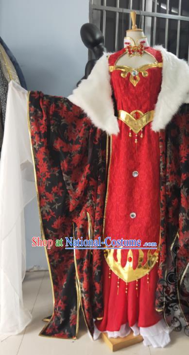 Custom Chinese Traditional Puppet Show Queen Red Dress Outfits Ancient Demon Empress Clothing Cosplay Monarchess Garment Costumes