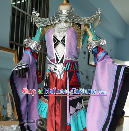 Custom Chinese Ancient Princess Clothing Cosplay Swordswoman Garment Costumes Traditional Female Warrior Purple Dress Outfits