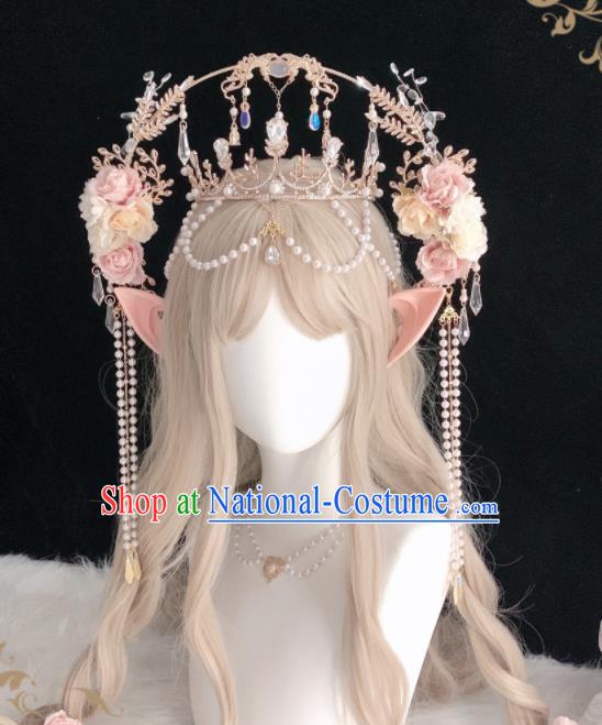 Handmade Cosplay Goddess Royal Crown Halloween Performance Hair Accessories Baroque Queen Flowers Chaplet Headdress